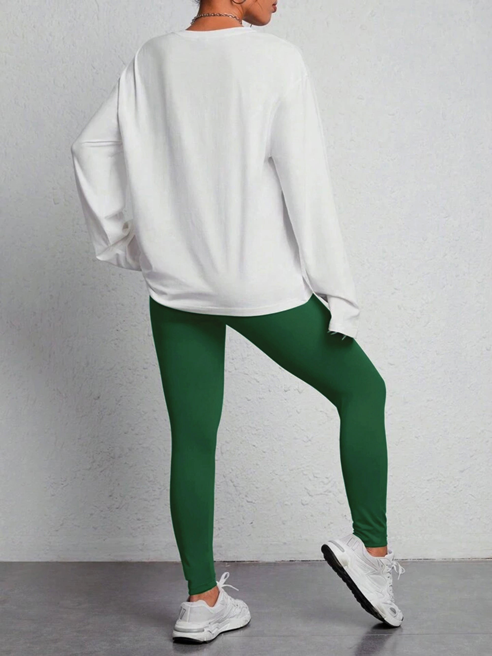 Women's Letter Print Casual Spring & Fall Two-piece Pants Set, Crew Neck Long Sleeve T-shirt & Slim Pants Outfits - For Women - Perfect for Casual Wear - Ideal Gift for Fashionable Ladies